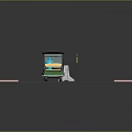 Yellow Striped And Green Trucks On Road With Pink Edges White Dashed Lines