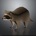 Low Poly 3D Raccoon Model With Brown Color Striped Tail And Distinct Facial Features