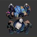 3D Game Movie Characters With Blue Hair Teal Outfits Sleeveless Tops Cargo Pants And Boots