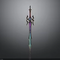 Ornate Fantasy Sword With Vibrant Colorful Hilt And Intricate Blade Design
