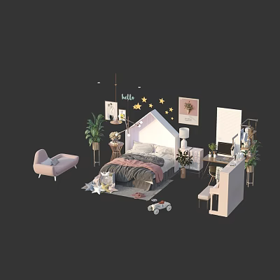 Modern Children's Bed Decorative Princess Room 3d model