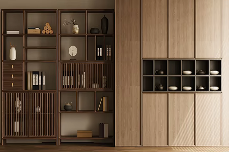 New Chinese Style Antique Rack Solid Wood Storage Rack Solid Wood Antique Rack Tea Room Antique Rack Tea Cabinet Tea Set Storage Cabinet 3d model