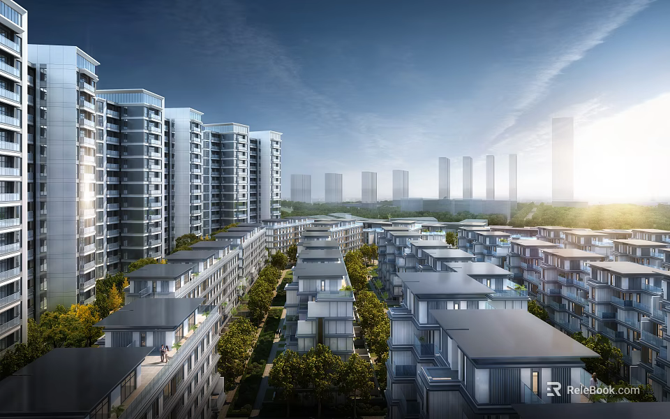 Modern Residential Buildings Complex With Lush Greenery And Open Spaces 3d model 