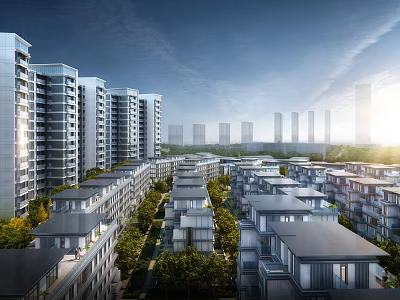Modern Residential Buildings Complex With Lush Greenery And Open Spaces 3d model
