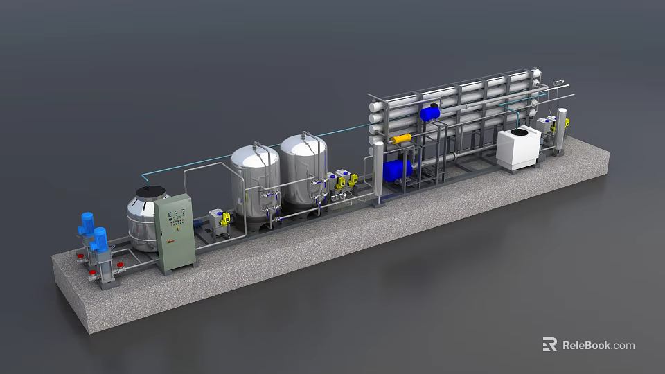 Advanced Industrial Equipment With Stainless Steel Tanks Piping And Control Panels 3d model 