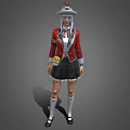 Game Movie Character Wearing Red Coat Black Skirt White Hat And Pink Hair Design