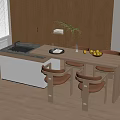 Wooden Dining Table Set in Kitchen with Wooden Cabinets Light Flooring Fresh Fruits and Plant