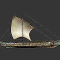 Traditional Wooden Boat With White Sail And Colorful Striped Hull Design