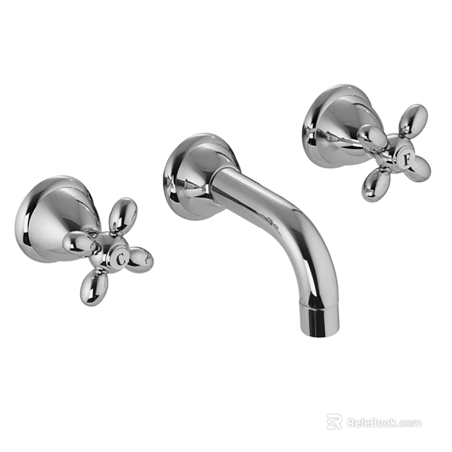 Chrome Wall Mounted Faucet with Two Handle Controls and Modern Design 3d model 