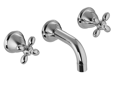 Chrome Wall Mounted Faucet with Two Handle Controls and Modern Design 3d model