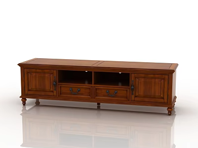 Classic Brown Wooden TV Stand With Drawers And Cabinet Doors On Legs 3d model