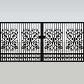 Wrought Iron Double Door Gate With Ornate Scroll Patterns And Decorative Details 3d model