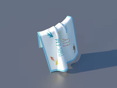 Cute Soft Cotton Towel With Duckling Patterns And Blue Trim Design 3d model