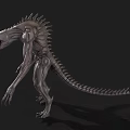 Scary Alien Monster with Sharp Teeth Spiked Back and Slim Gray Body in Dark Background