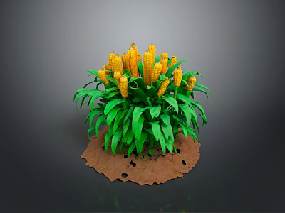 Home Decor Corn Plant with Yellow Cobs Green Leaves on Soil Base 3d model