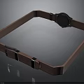 Stylish Leather Square Tray With Straps Metal Buckle And Black Circular Detail