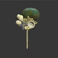 Elegant Jewelry Hairpin with Green Gemstone White Pearls Blue Beads and Silver Flower Decoration
