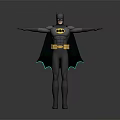 Batman In Grey Suit With Yellow Belt Black Cape And Bat Symbol Arms Outstretched