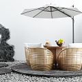 New Chinese style landscape sketch outdoor courtyard landscape leisure parasol 3d model