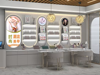 Elegant Illuminated Display Shelves For Modern Nail Salon To Showcase Manicure Polish And Beauty Supplies 3d model