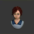 Red Haired Woman With Blue Eyes Blue Collar White Top 3D Model On Gray Surface
