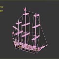 Classic Sailing Ship Model With Multiple Masts Red Flag And Intricate Rigging Details