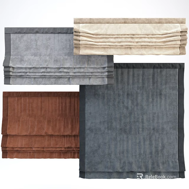 Soft Fabric Textured Curtains In Gray Beige Brown For Modern Home Interior 3d model 