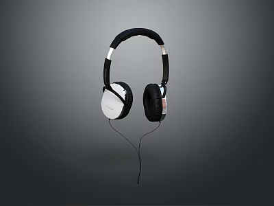 Over Ear Wired Headphones For Computer Audio With Black White Design And Comfortable Earpads 3d model