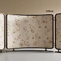 Decorative Four Panel Room Divider With Beige Background And Gold Floral Pattern 3d model