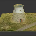 Stone Windmill Building With Dome Roof Stone Walls Grassland Pathway And Wooden Door