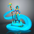 Game Movie Character In Blue Robe Turban Holding Star Staff With Blue Ribbons