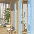 Hotel Guest Room with Comfortable Bed Large Windows Scenic Balcony Wooden Accents and Relaxing Chair
