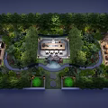 Serene Garden Landscape With Lush Greenery Central Water Feature Pathways And Seating Areas