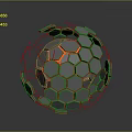 Metallic Geometric Sphere Made Of Hexagonal Polygons With Silver Black Red Futuristic Accents