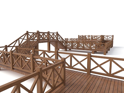 Wooden Platform Landscape Trestle Wooden Curved Bridge Landscape Wooden Bridge Hydrophilic Platform Observation Platform Rest Platform Wooden Plank Road Waterside Plank Road 3d model