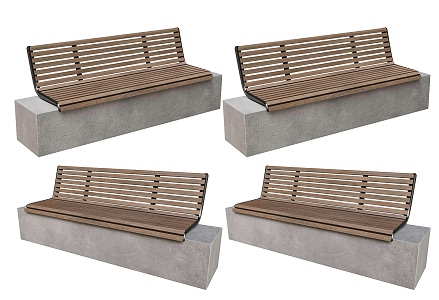 Modern Outdoor Landscape Seats Outdoor Landscape Bench Solid Wood Bench Seats Park Solid Wood Seats Wood Concrete Bench 3d model