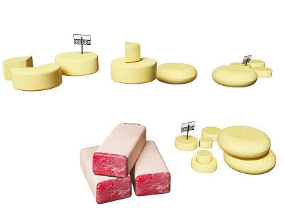 Assorted Cheese Varieties and Red Meat Cuts in Different Shapes Food 3d model
