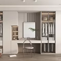 Modern Wardrobe Interior Design With Mirror Dressing Table Clothing Storage And Organized Shelves
