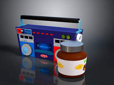 Vintage Electronic Radio Appliance With Colorful Design And Jar Container 3d model