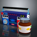 Vintage Electronic Radio Appliance With Colorful Design And Jar Container