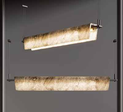 Modern Long Chandelier With Natural Texture And Metal Frame For Interior Decor 3d model