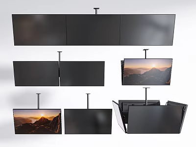 Multiple Modern Suspended TVs in Various Display Styles and Configurations 3d model