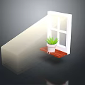 Casement Window Design With Wooden Sill And Potted Plant In Natural Light