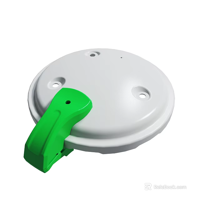 White Circular Plastic Cover With Green Handle And Mounting Holes 3d model 