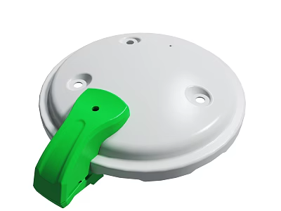 White Circular Plastic Cover With Green Handle And Mounting Holes 3d model