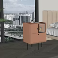 Light Brown Bedroom Bedside Table with Two Drawers Glass Panel and Metal Legs
