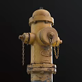 Old Yellow Fire Hydrant With Metal Chains On Black Background Fire Equipment 3d model