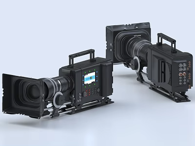 Professional Video Cameras Entertainment Electronics in Black with Large Screen and Lens 3d model