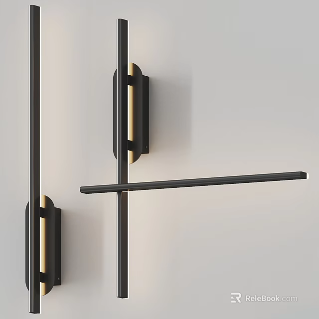 Modern Black Metal Wall Lamp with Sleek Linear Design for Home Interior 3d model 