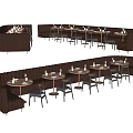 Public Seating With Brown Booth And Round Tables In Restaurant Dining Setup 3d model